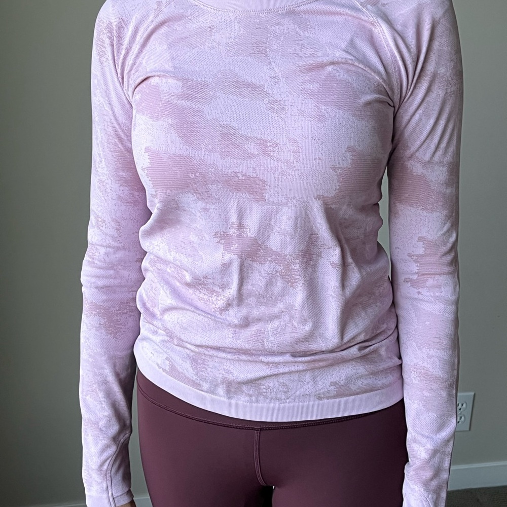 Athleta Light Pink Camouflage Long Sleeve Top